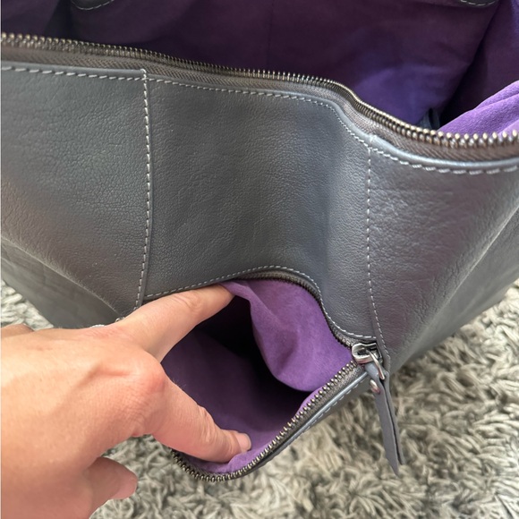 Bella by Sharif Gray Leather Hobo Bag with Cowhide Detail - Picture 6 of 14